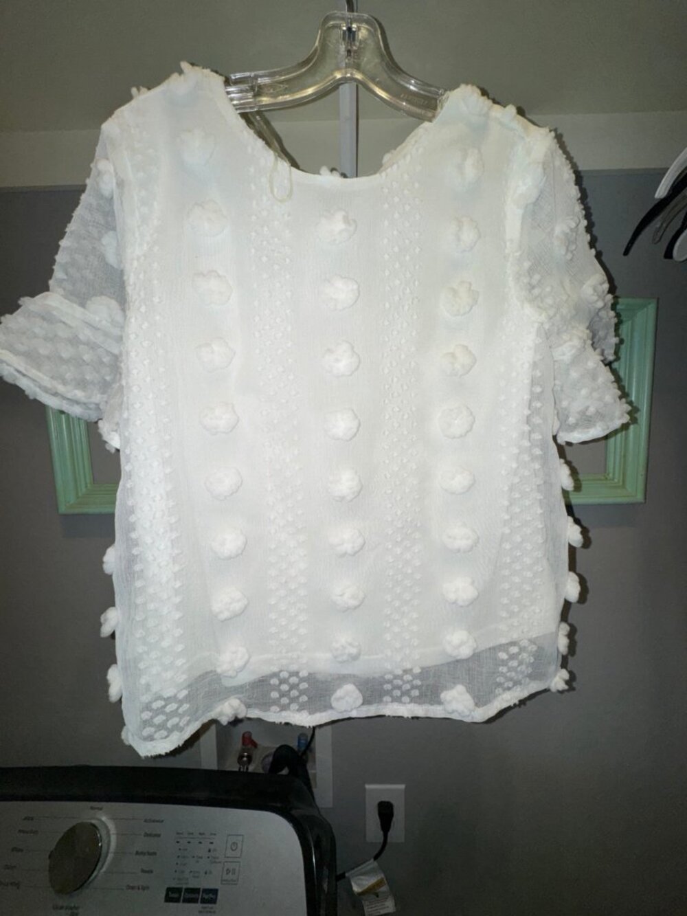Entro White 3D Floral Pom Pom Flutter Sleeve Blouse S
